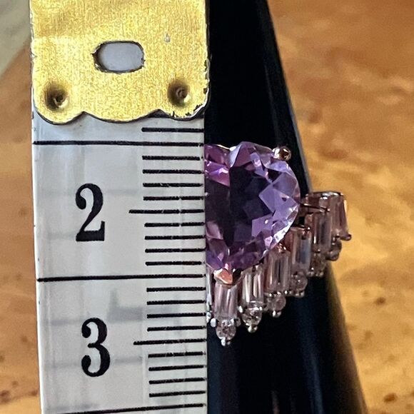 Natural Rose de France Amethyst Sterling Silver Chevron Heart Ring Size 6 - Picture 7 of 9